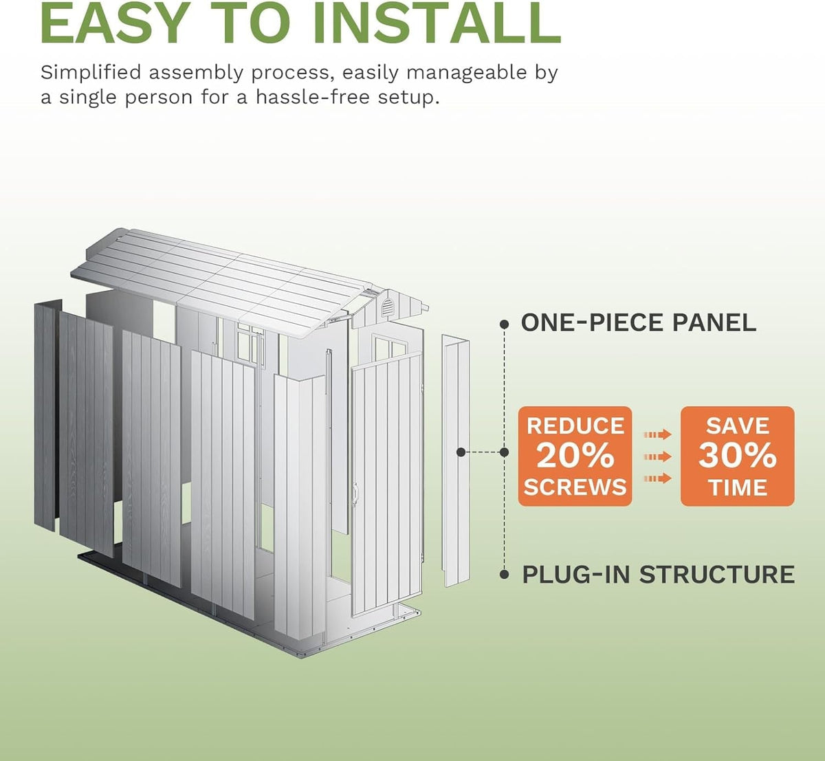 4X8 FT Plastic Outdoor Storage Shed with Floor, Resin outside Shed with Windows and Lockable Door for Backyard Garden Patio Lawn, Easy Installation, Gray (Fit-It Shed)
