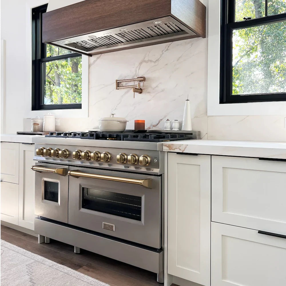 ZLINE Autograph Edition 48″ 6.0 cu. ft. Dual Fuel Range with Gas Stove and Electric Oven Stainless Steel Accents